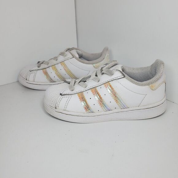 Adidas Grand Court 2.0 Shoes Kids Girls White Size 8 Halographic Detail Sport - Picture 3 of 9